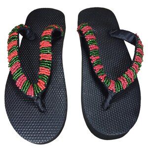 Beaded Flip Flops for Women Summer Style Sandals - (Red, Green)